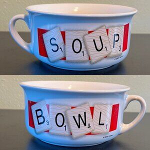 Vintage  Hasbro SCRABBLE Soup Bowl Crossword Board Game Tile Letter  Ceramic Mug
